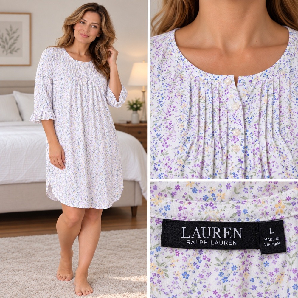 Lauren Ralph Lauren Nightgown Women's Ruffle Sleeve Sleep Dress Black Label 1X